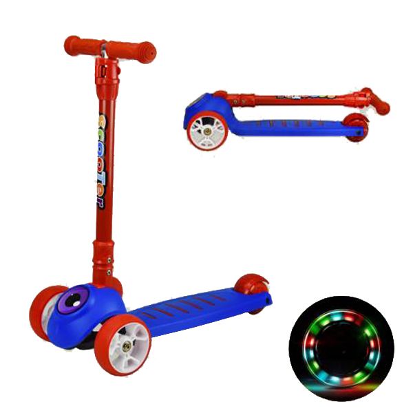 Самокат детский 4-х колесный "Scooter", синий, со светом