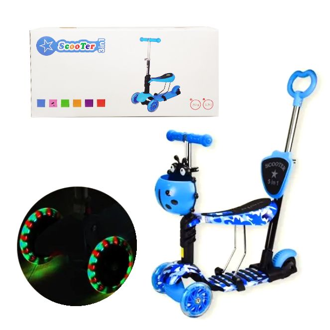 Самокат чотириколісний 5в1, блакитний (Транспортувальна упаковка)  фото 1