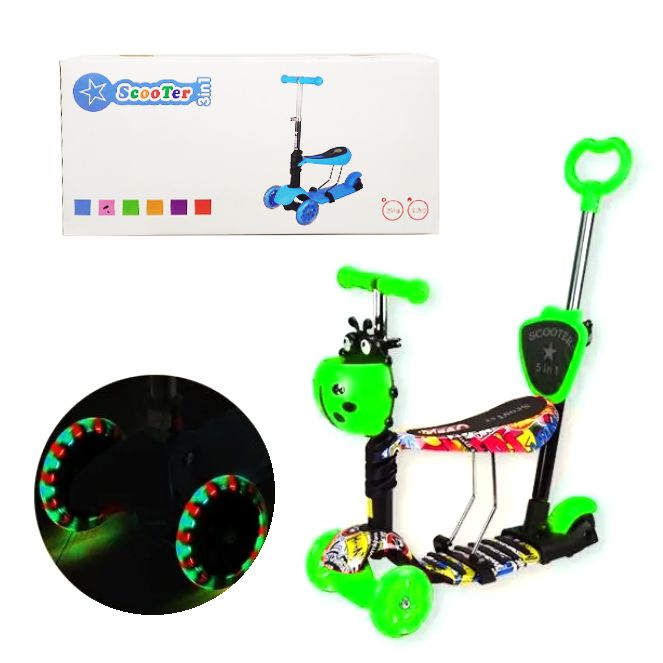 Самокат чотириколісний 5в1, салатовий (Транспортувальна упаковка)  фото 1