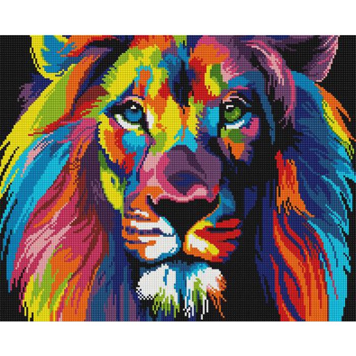 Алмазна мозаїка "Веселковий лев" 40х50 см