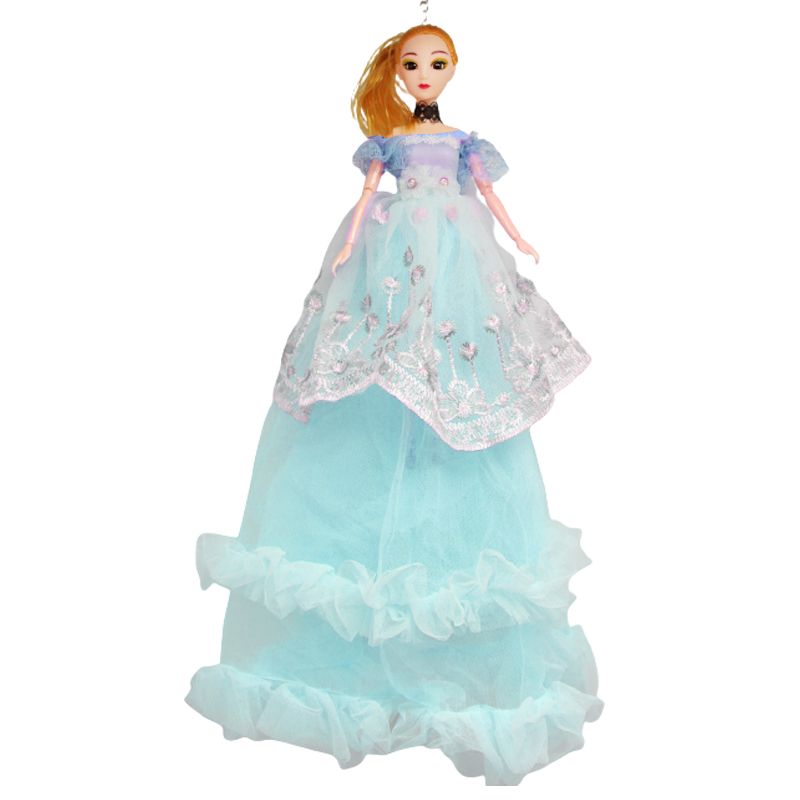 Кукла в длинном платье с вышивкой, голубой