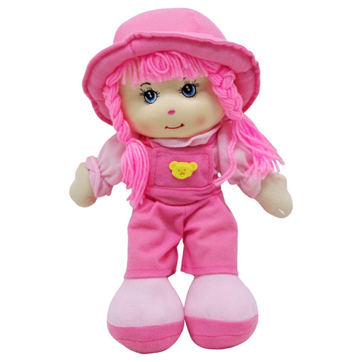 Мʼяка лялька "Дівчинка у комбінезоні", рожева
