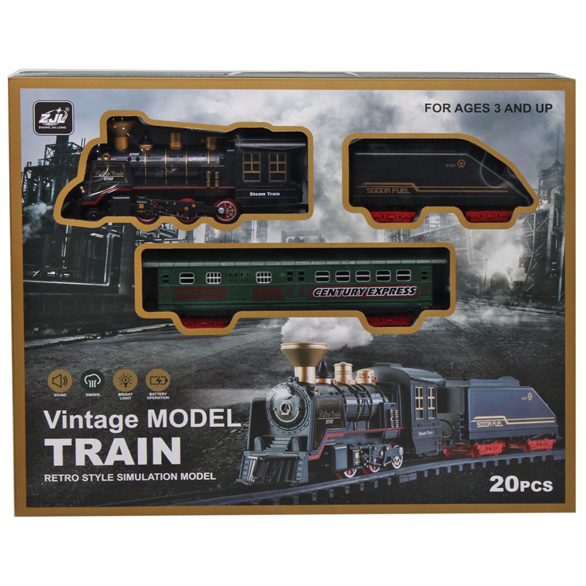 Залізниця "Vintage Model Train" на батарейках, музика, світло, дим