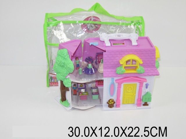 Уцiнка.  Будиночок з ляльками і меблями, в сумці 30х12х22 / 30-3 / - брудна упаковка, тріснутий дах