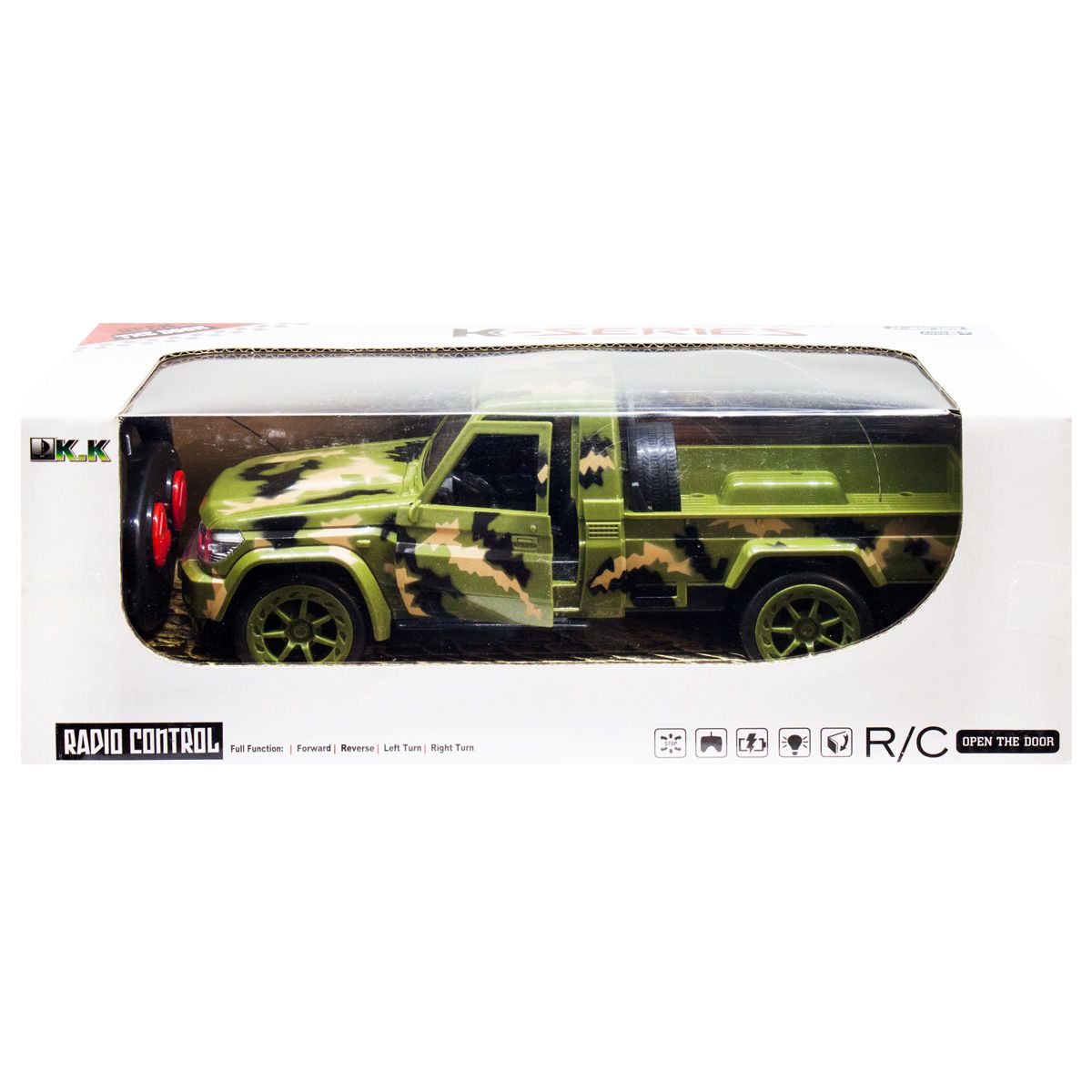 Уценка.  Машина на радиоуправлении "Военный пикап" (зеленая) - нет крышки отсека батареек, открываются двери на ходу