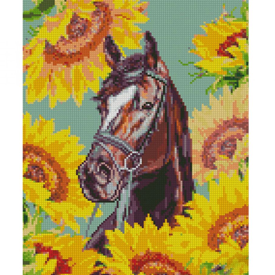 Алмазна мозаїка "Кінь серед соняхів" 30х40 см