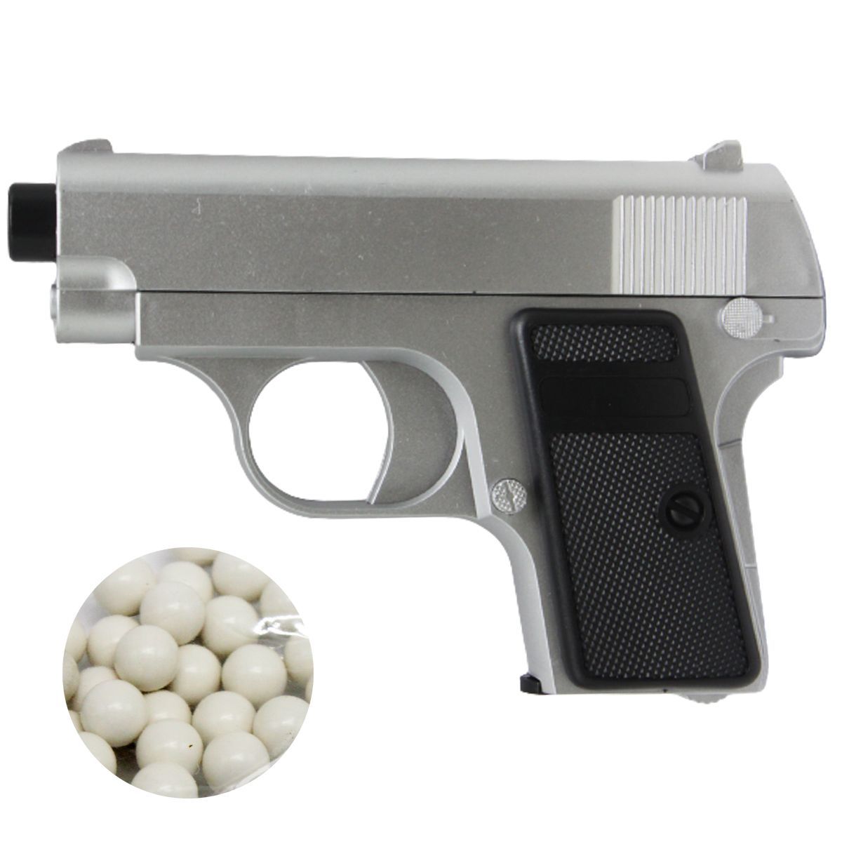 Уценка.  Пистолет пластиковый с пульками, серый не стреляет, периодически из него вылетают сразу по 3 пульки
