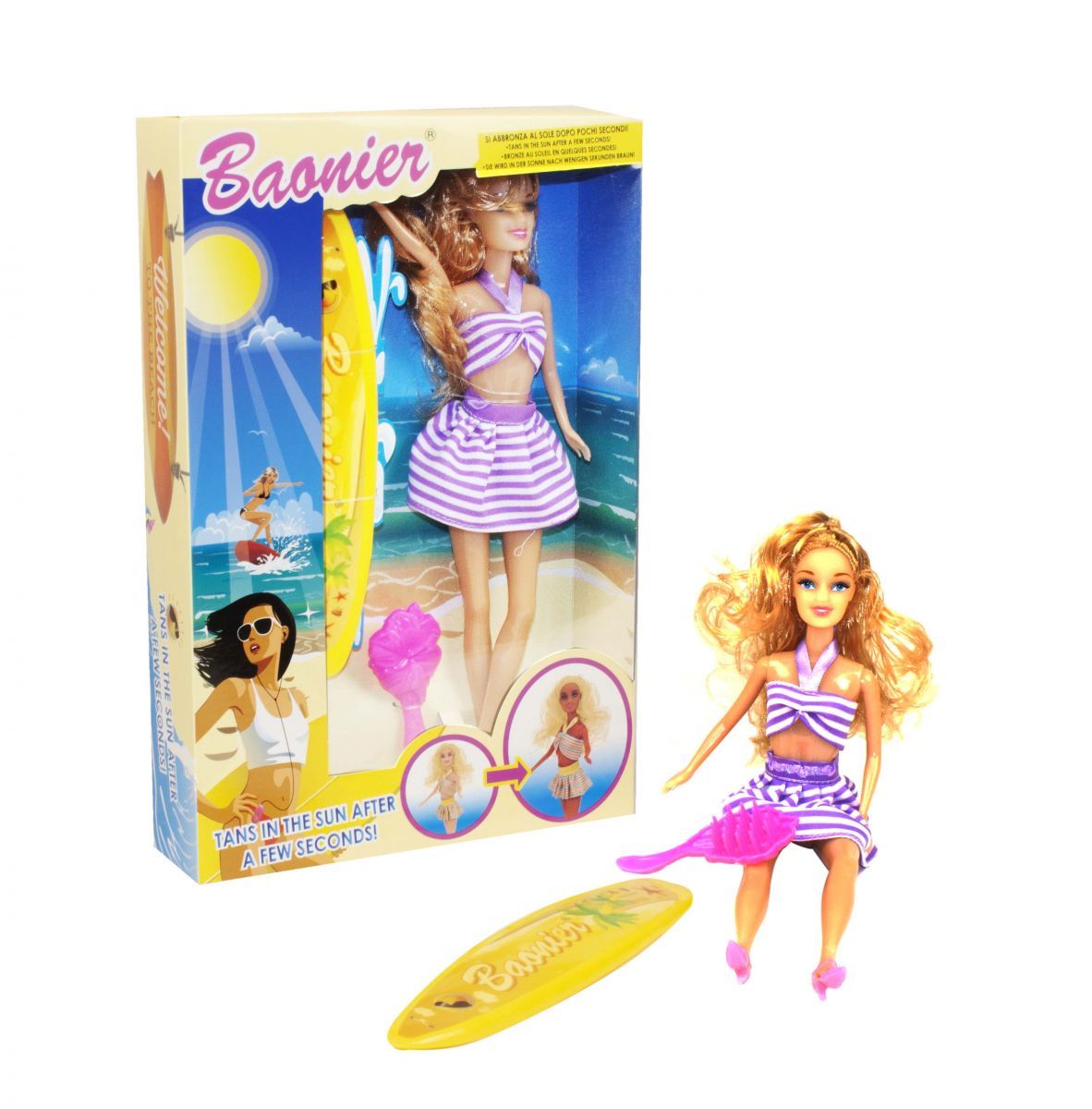 Уцінка.  Лялька з аксесуарами "Пляж" (в фіолетовому) - Пошкоджена упаковка, не засмагає