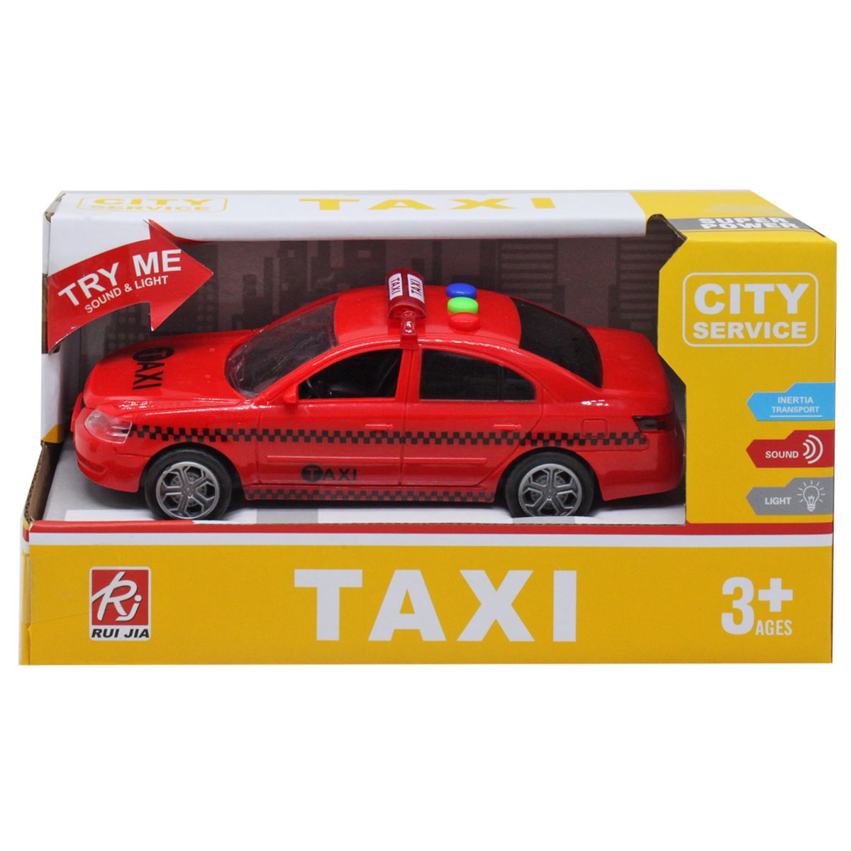Машина инерционная "Такси", свет, звук (красная)