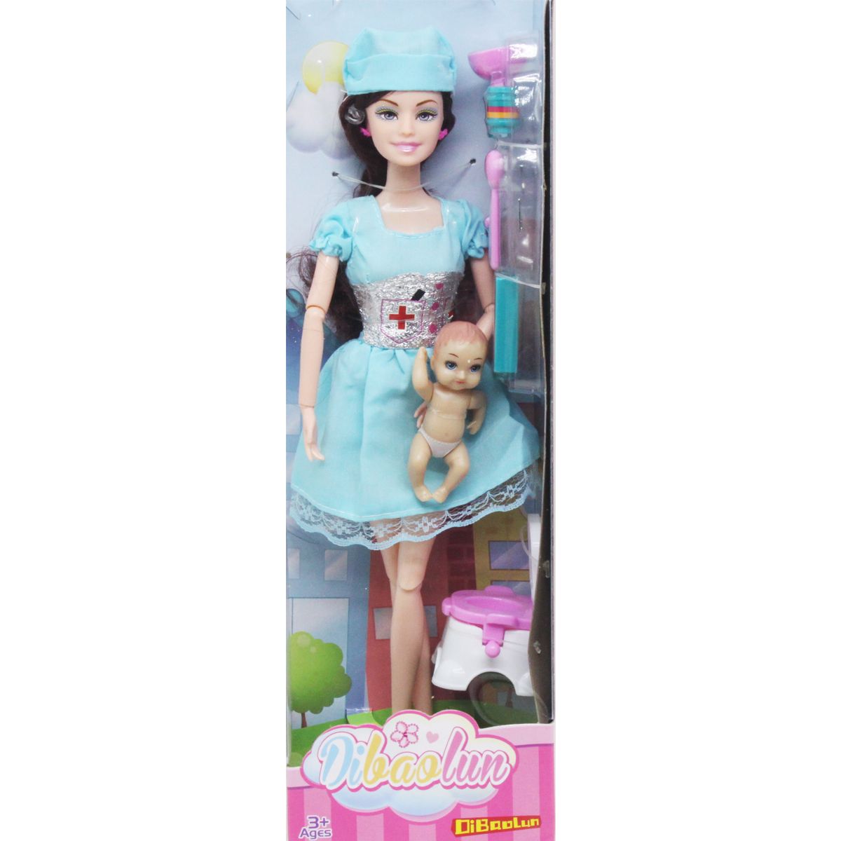Лялька "Медсестра" з дитиною (у блакитній сукні)