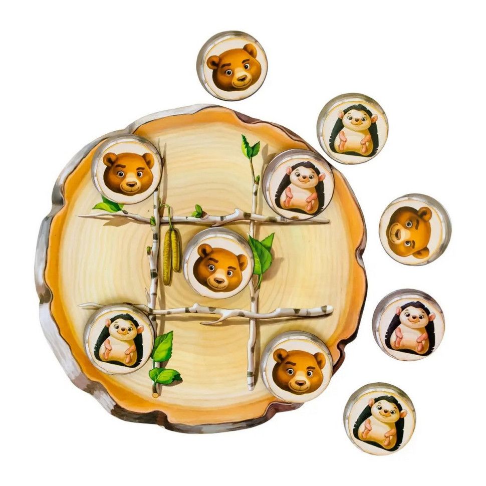 Деревʼяна гра "Хрестики-нуліки: їжачок і ведмедик"