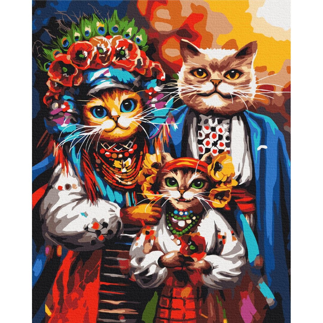 Картина по номерах "Сімʼя котиків-козаків" 40x50 см