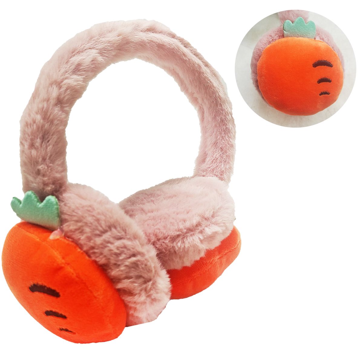 Хутряні навушники дитячі "Морква", рожевий