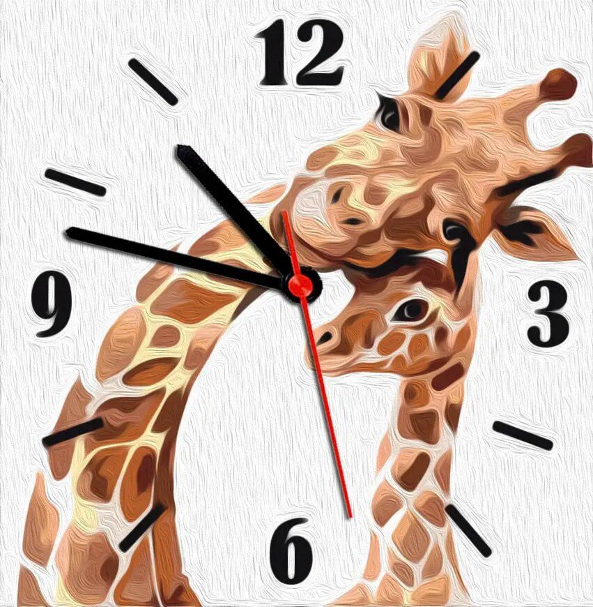 Годинник-картина за номерами "Жирафчики", 30х30 см