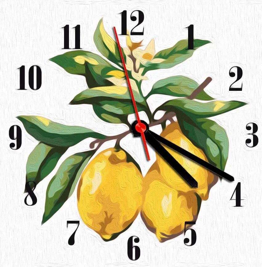 Годинник-картина за номерами "Лимон", 30х30 см