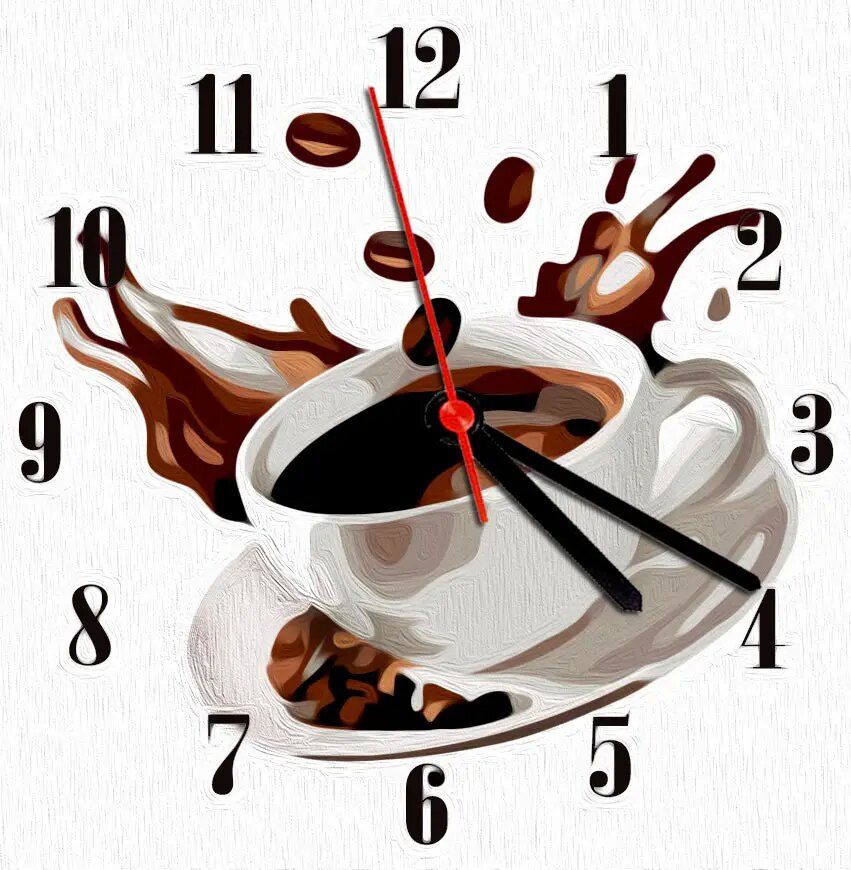 Годинник-картина за номерами "Кава", 30х30 см