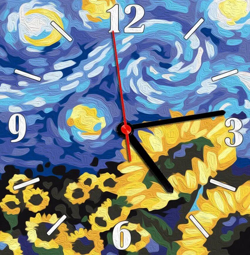 Годинник-картина за номерами "Зоряна ніч", 30х30 см