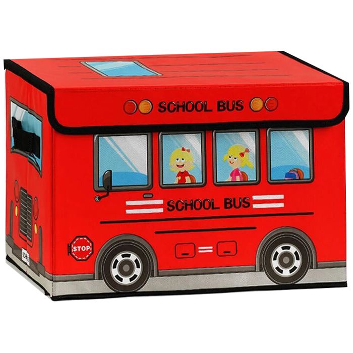 Корзина-пуфик для игрушек "Школьный автобус", красный