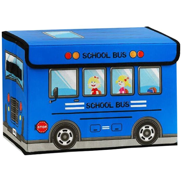 Корзина-пуфик для игрушек "Школьный автобус", синий