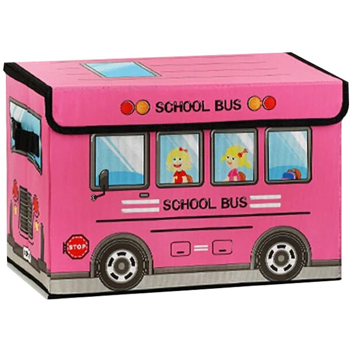 Корзина-пуфик для игрушек "Школьный автобус", розовый