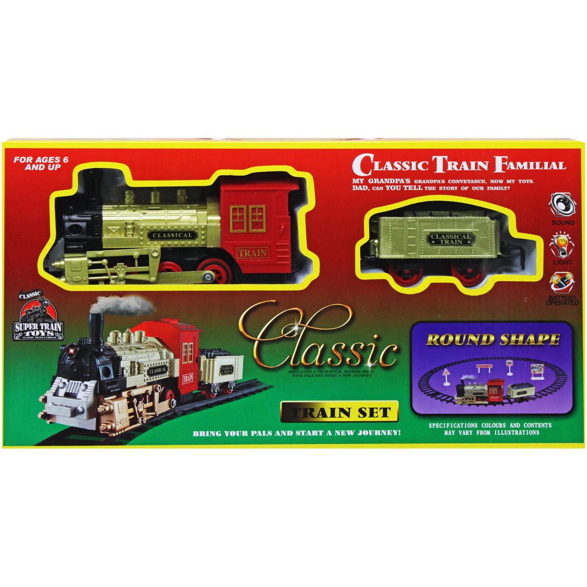 Железная дорога "Classic Train Familial", 73 см, локомотив и вагон