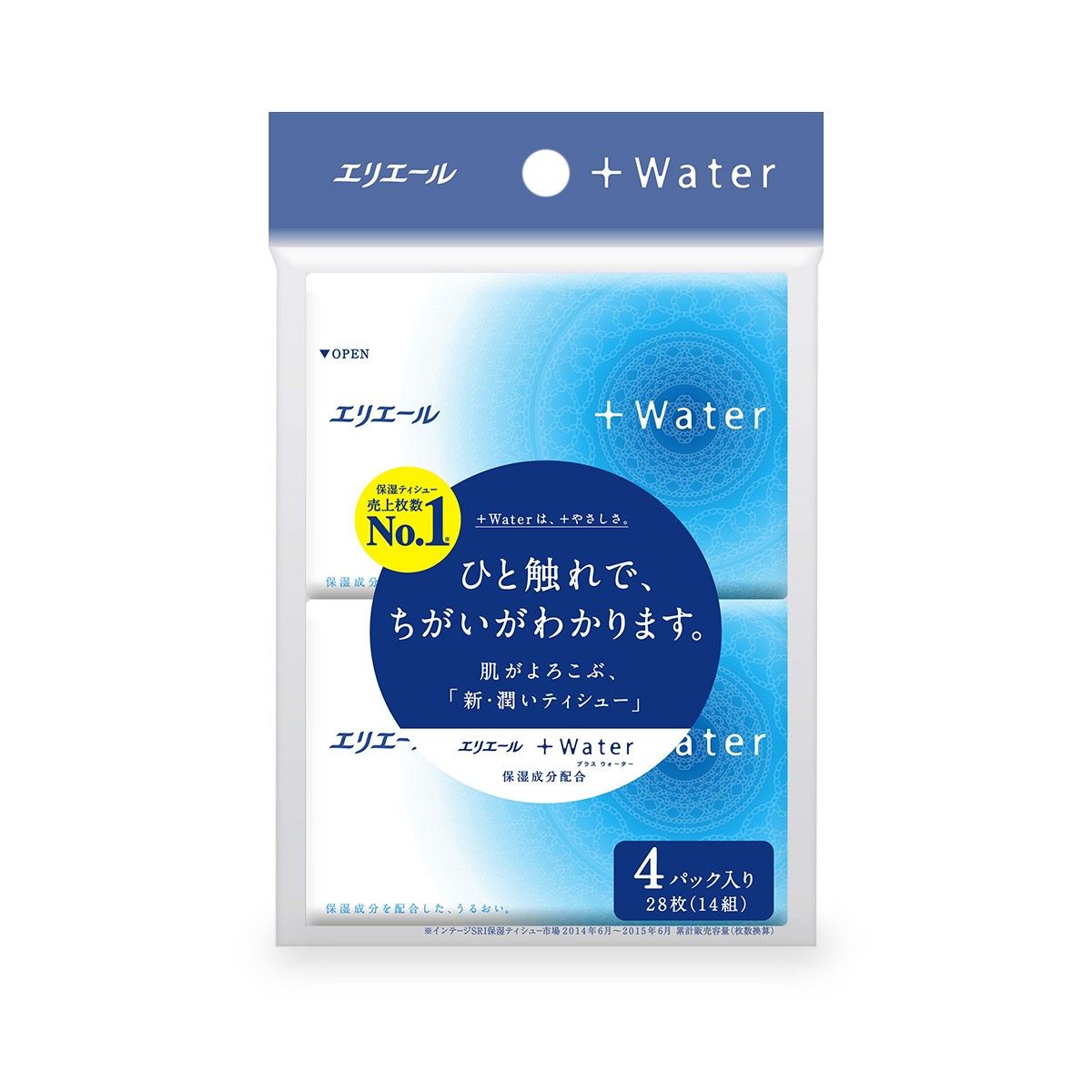 Платочки Бумажные Увлажняющие Elleair +Water  (4 Карманные Упаковки * 14 Шт)