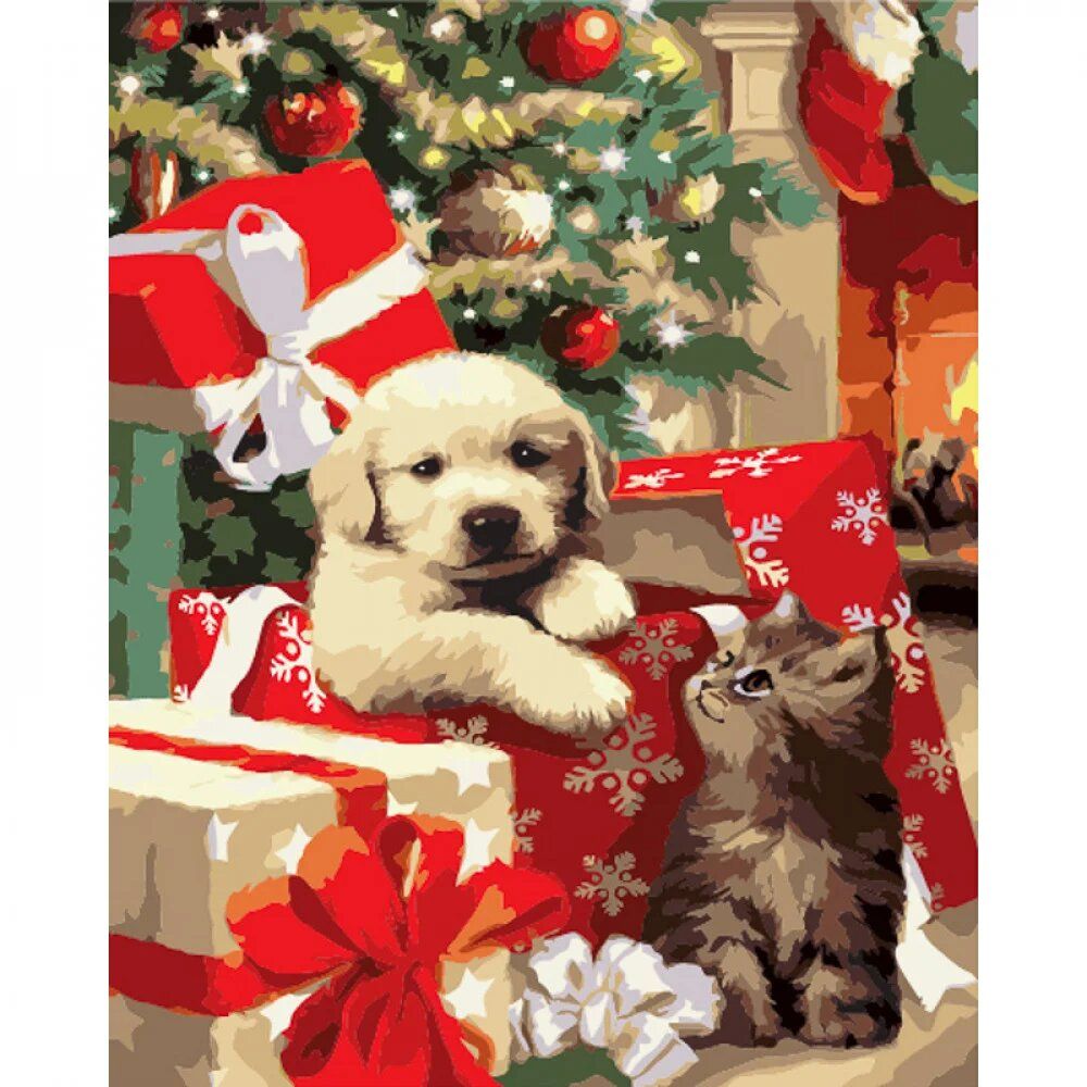 Картина по номерам "Новогодний щеночек" ★★★★★