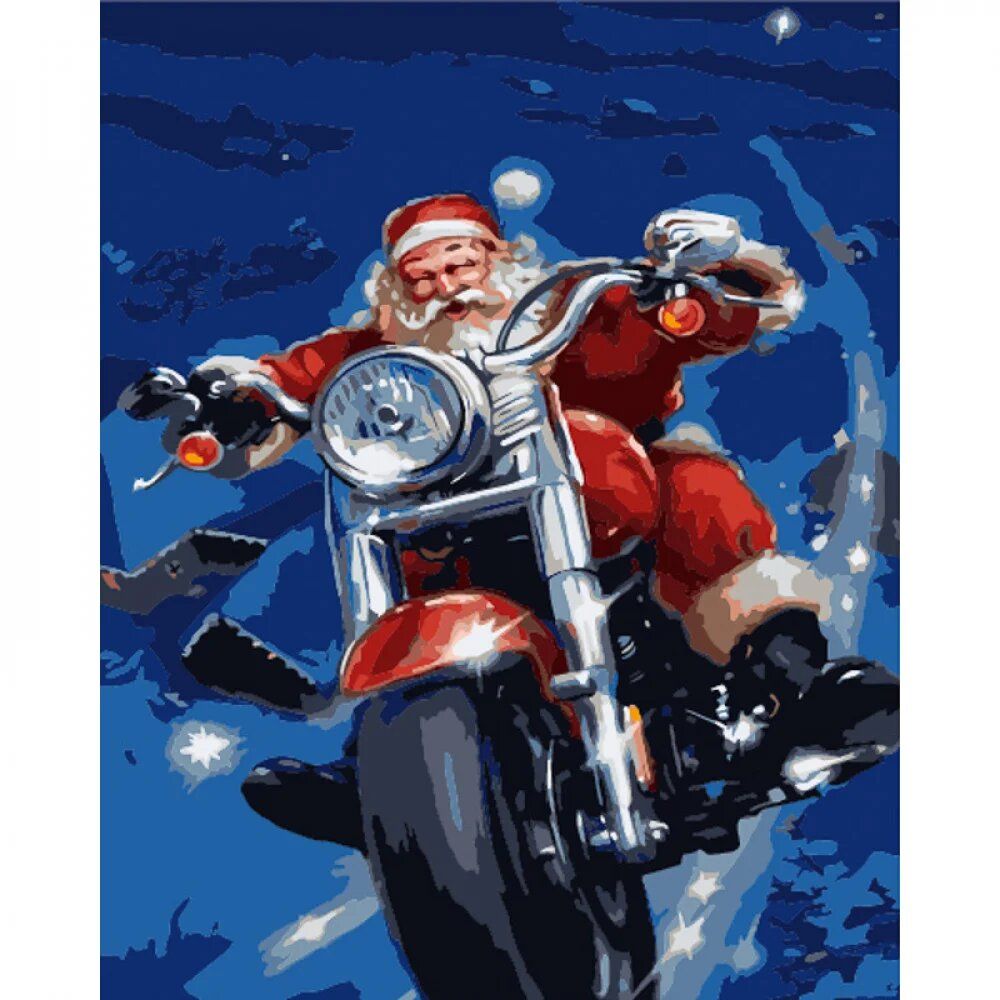 Картина по номерам "Дед Мороз на мотоцикле" ★★★★★