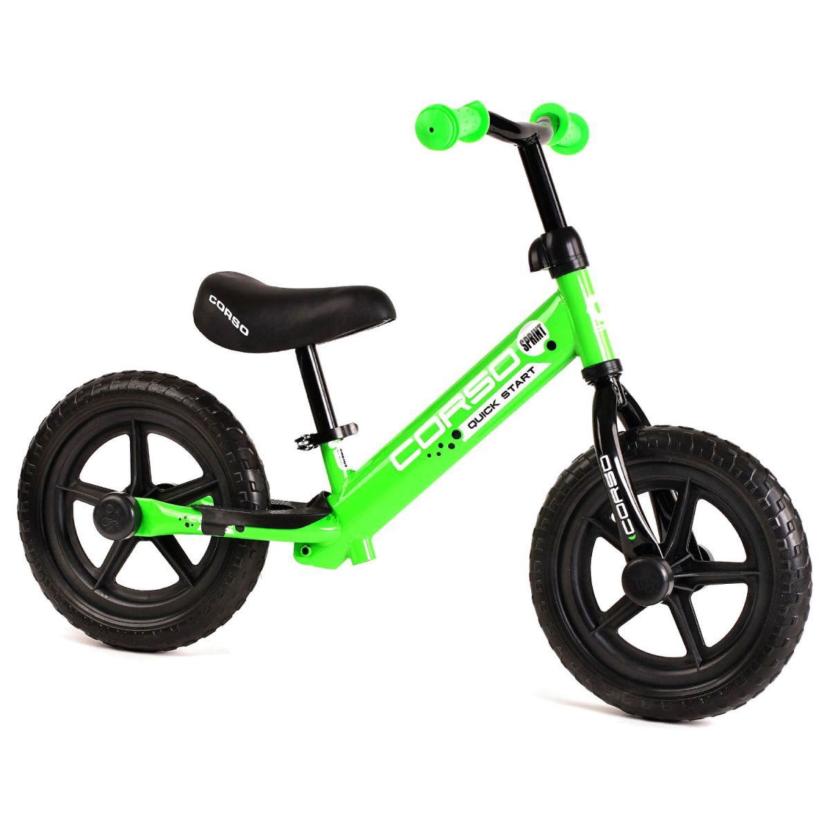 Уценка.  Велобег "CORSO" зеленый со стальной рамой, колесо 12"  - не правильно крутиться одно колесо, ездит восьмеркой