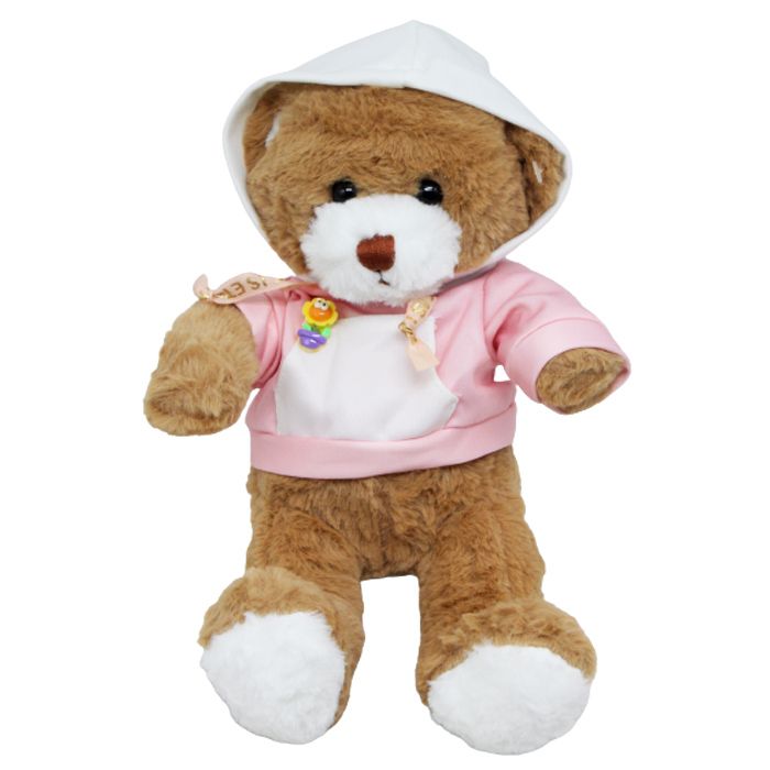 Мʼяка іграшка "Ведмедик у капюшоні" в рожевому, 30 см Вид 1