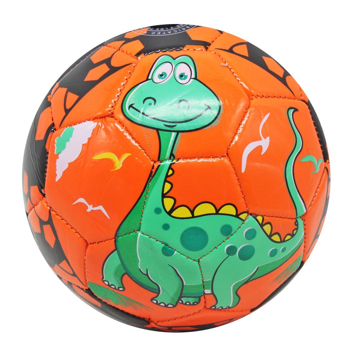 Уценка.  Мяч футбольный №2 "Динозаврики" (оранжевый) Разорванный шов