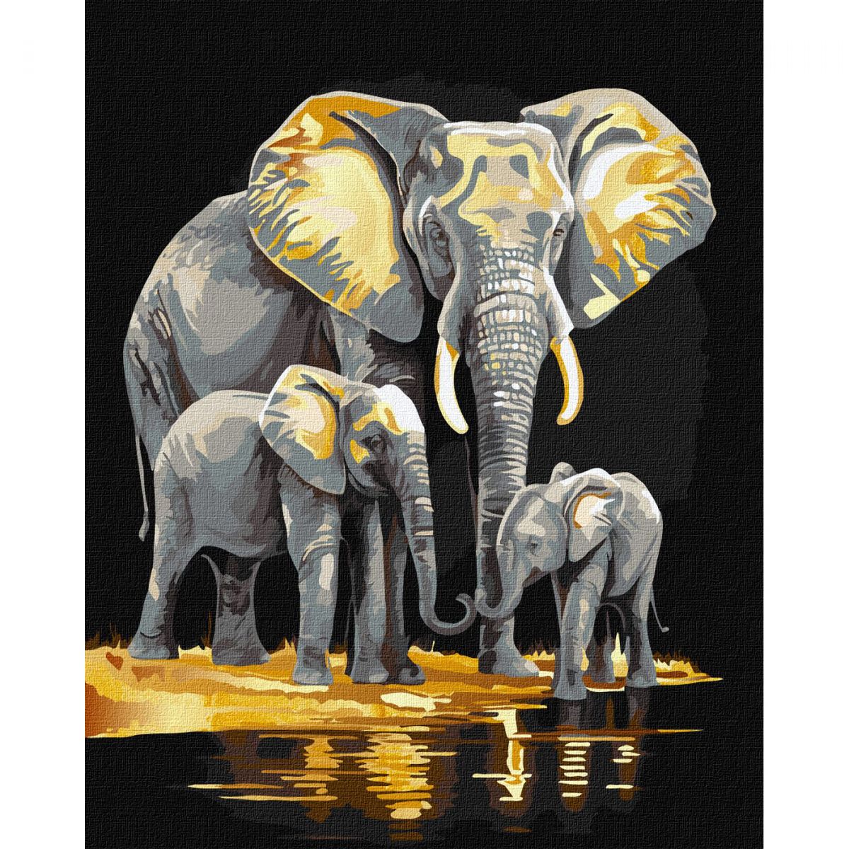 Картина за номерами з фарбами металік "Сімейство слонів" ★★★