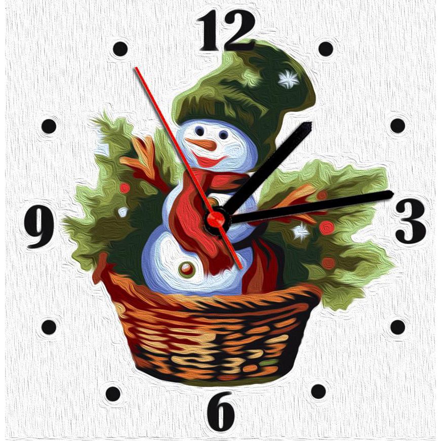 Годинник-картина за номерами "Сніговик", 30х30 см