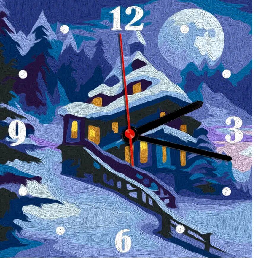 Часы-картина по номерам "Зимняя ночь", 30х30 см