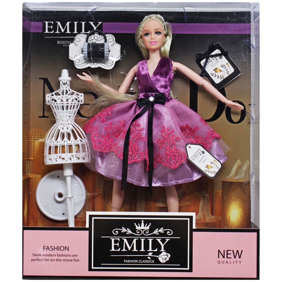 Уценка.  Кукла "Emily" с манекеном и сумочкой - помятая коробка