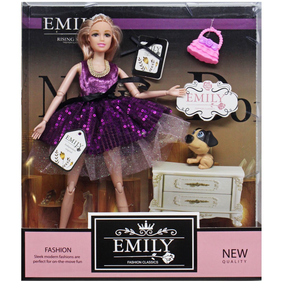 Уцінка.  Лялька "Emily" з песиком та сумочкою - порвана коробка