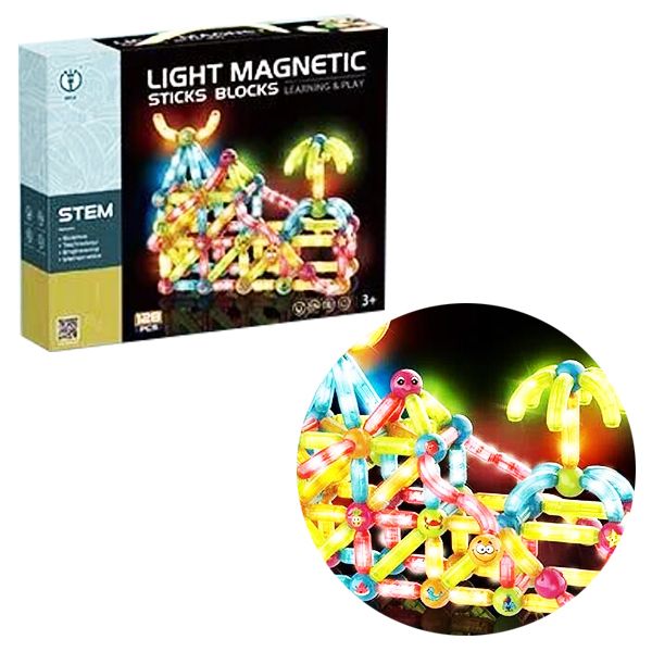 Магнитный конструктор светящийся "Light Magnetic Sticks blocks", 128 дет