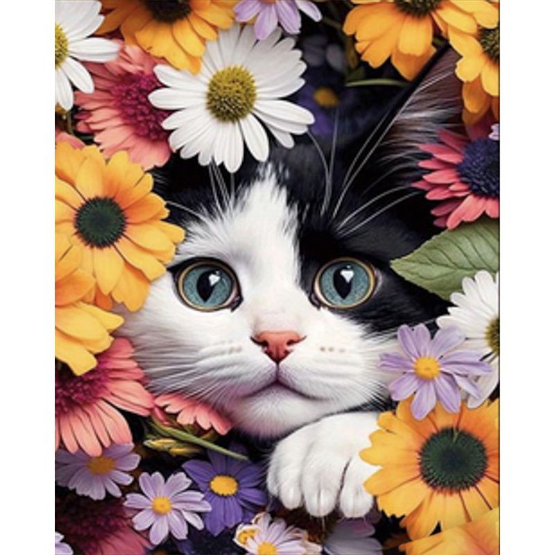 Алмазная мозаика "Котенок в цветах" 40х50 см