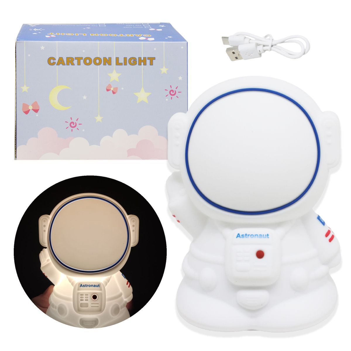 Уценка.  Силиконовый детский ночник «Астронавт» LED ночник-светильник USB - Повреждена упаковка