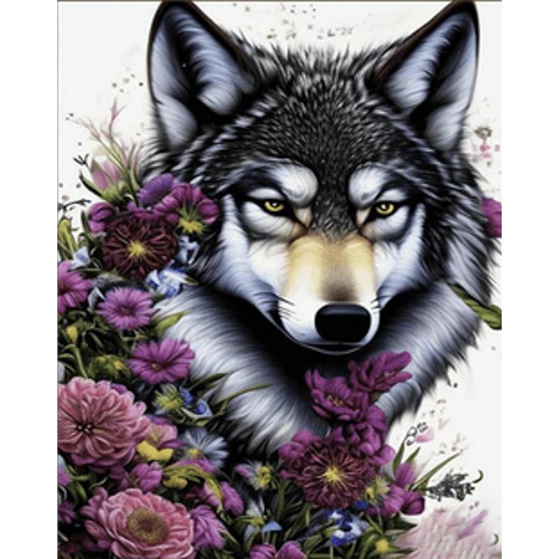 Алмазная мозаика "Волк в цветочках" 30х40 см
