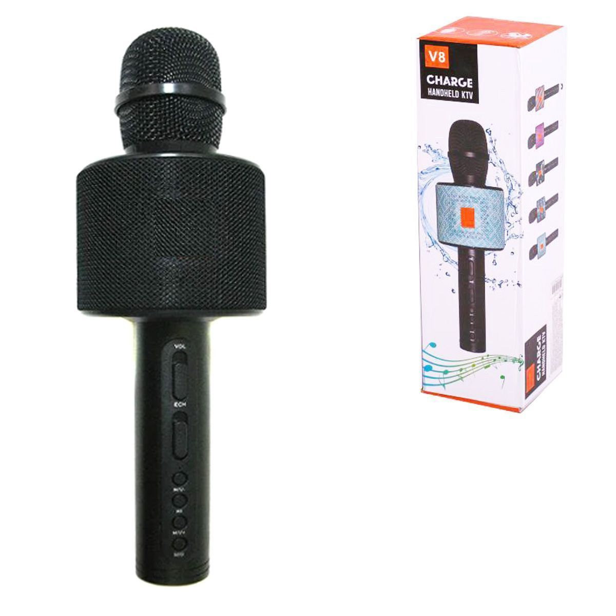 Уценка.  Беспроводной караоке микрофон "CHARGE V8" с Bluetooth (черный) - Повреждена упаковка\не товарный вид