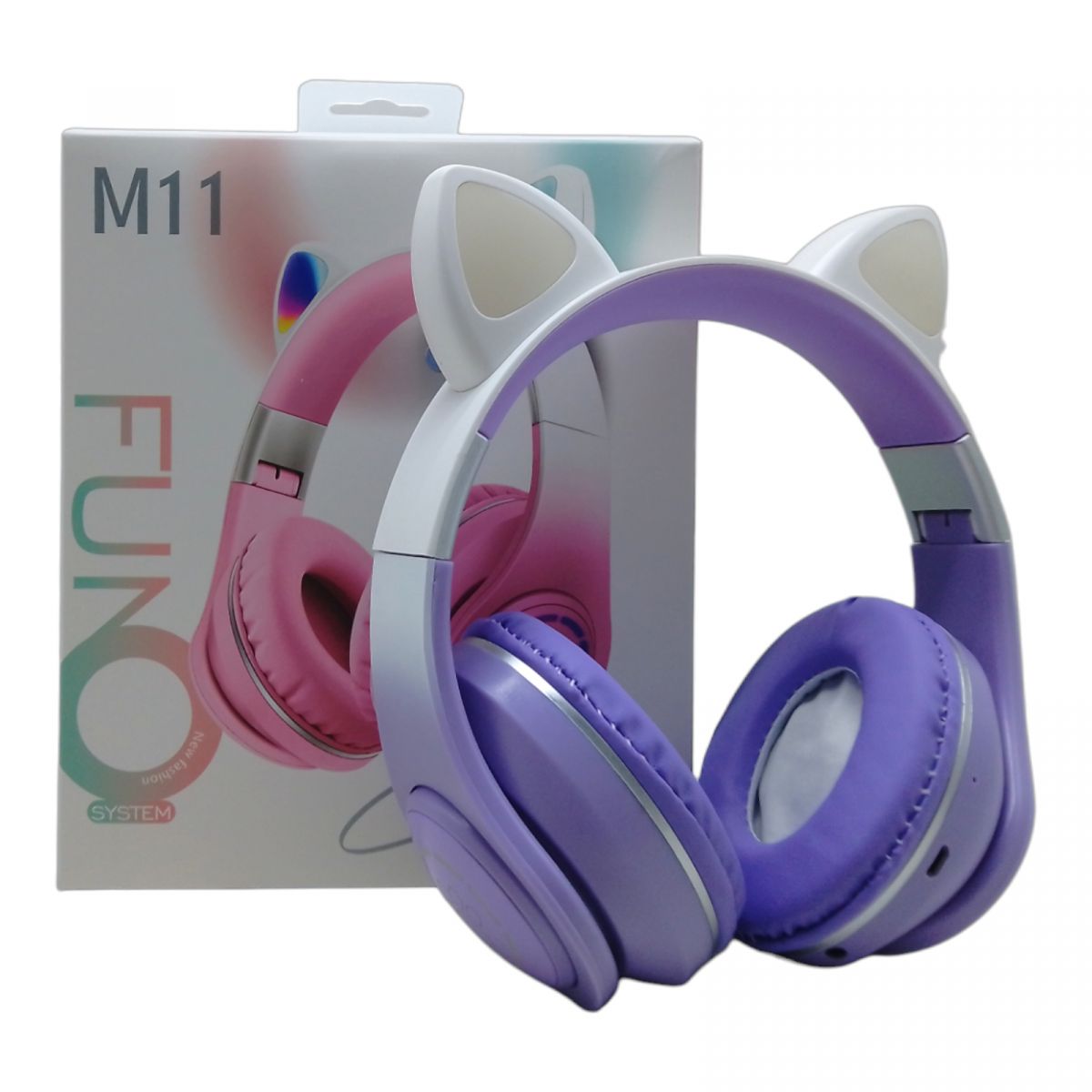 Навушники бездротові "Котик", з підсвічуванням (фіолетові)