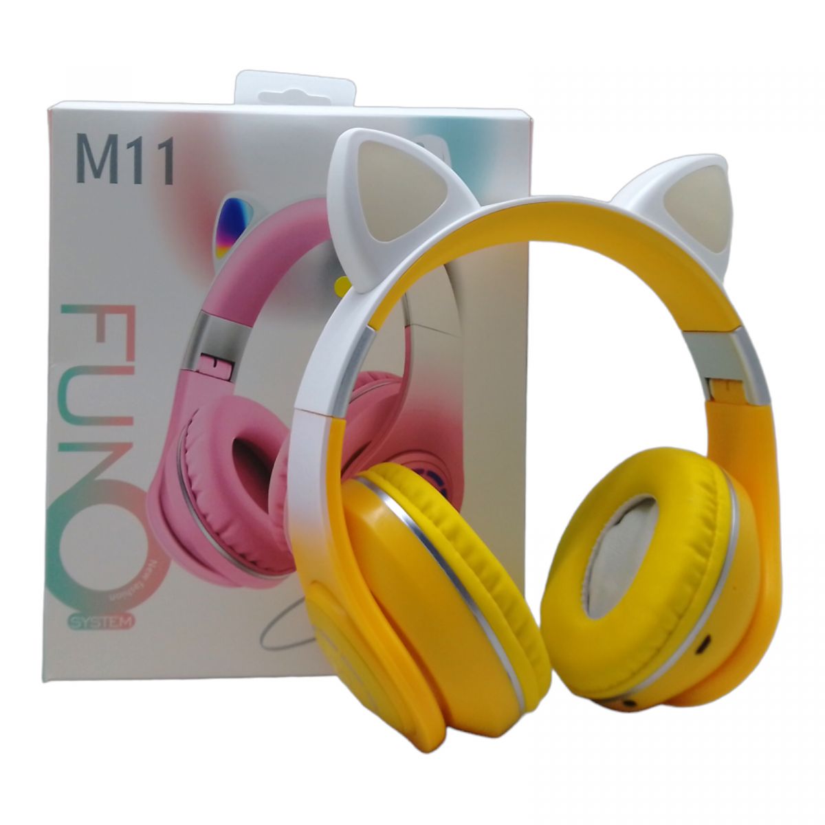Навушники бездротові "Котик", з підсвічуванням (жовті)