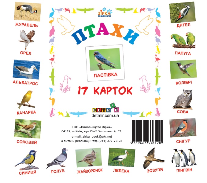 Карточки мини "Птахи"(17 карточек 11х11) (укр)