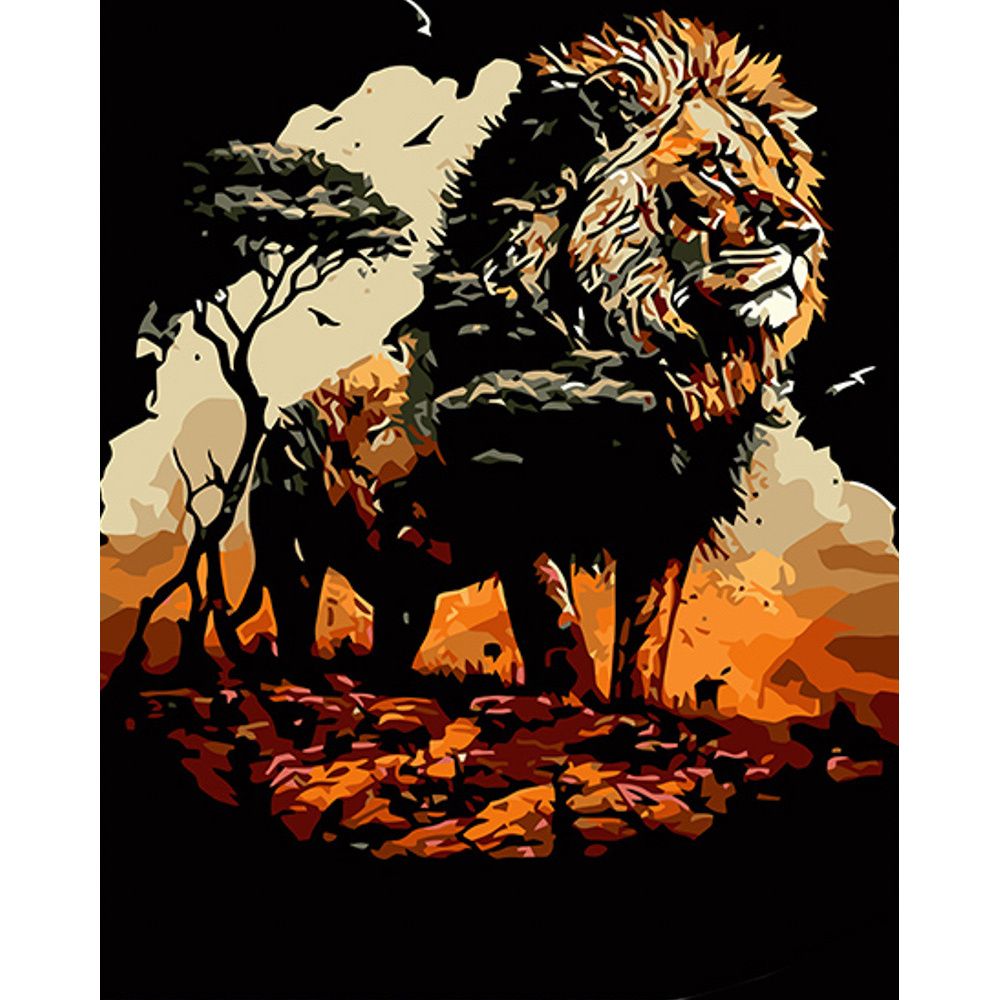 Картина за номерами на чорному фоні "Король лев" 40х50