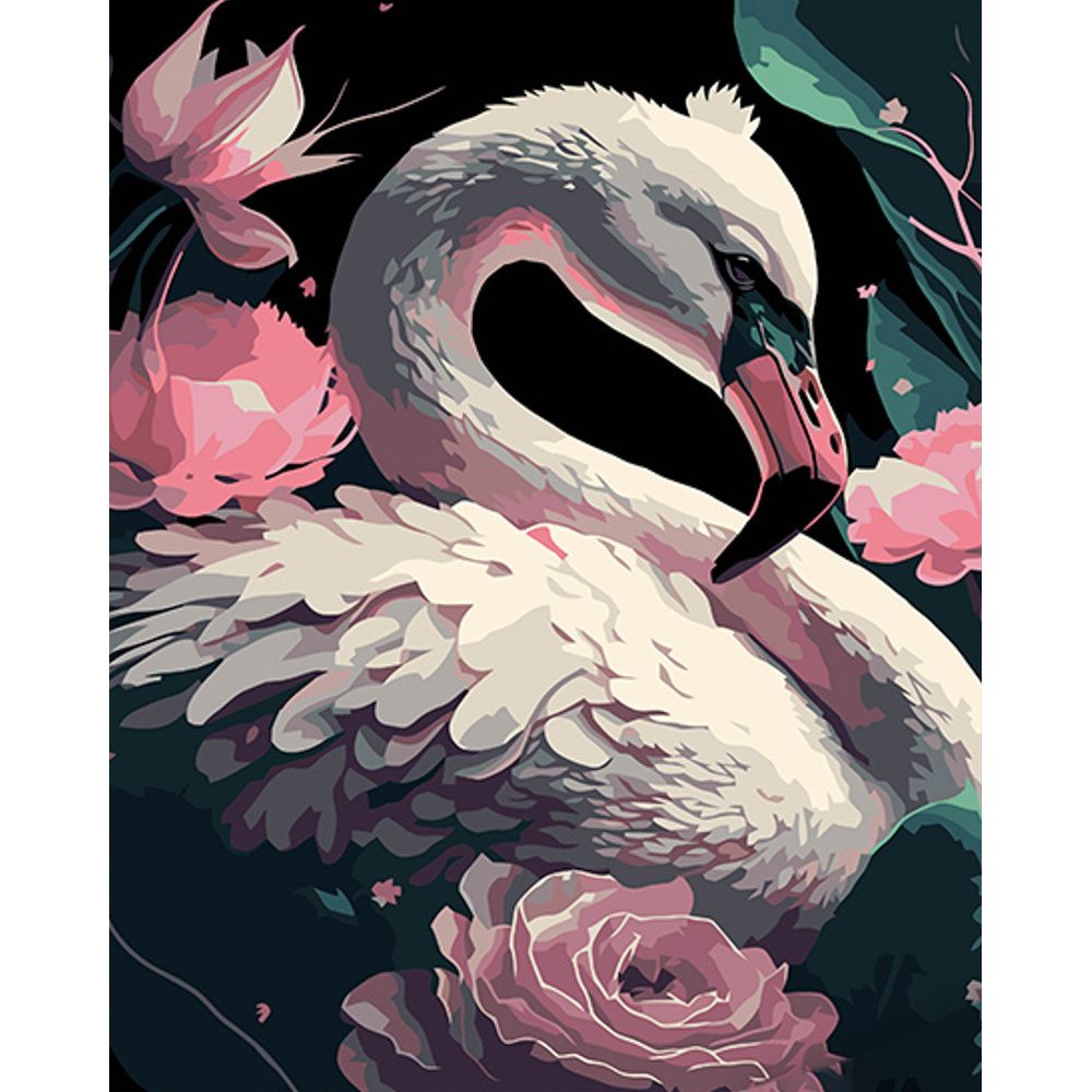 Картина по номерам на черном фоне "Фламинго в цветах" 40х50