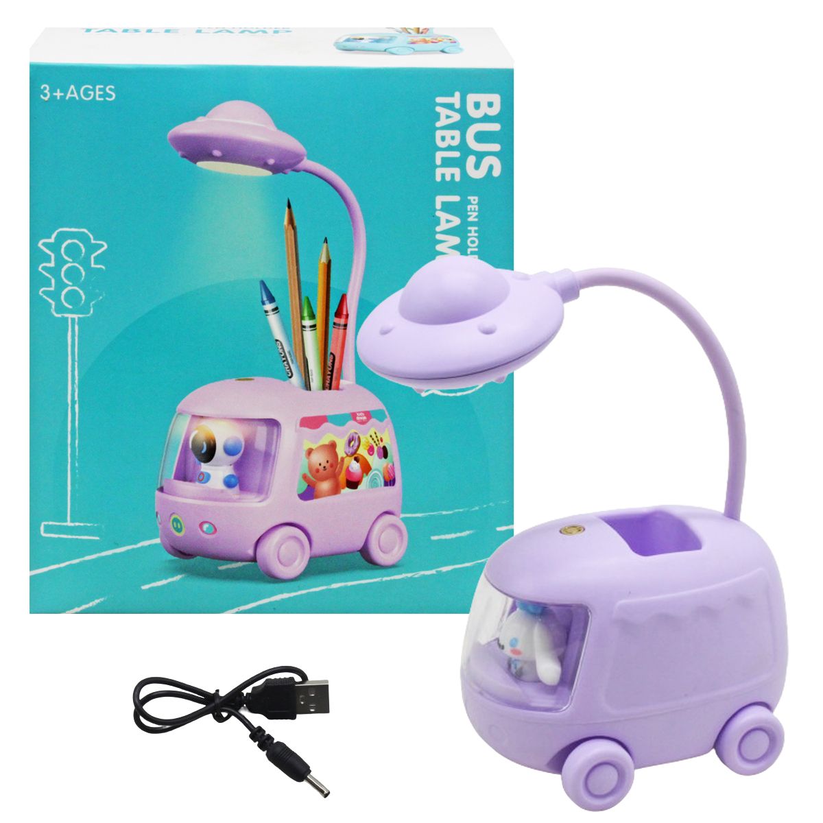 Детская настольная лампа "Bus", фиолетовая