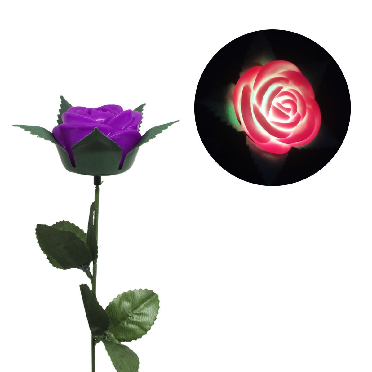 Уценка.  Светящаяся роза, 40 см (фиолетовый) - отломан лепесток