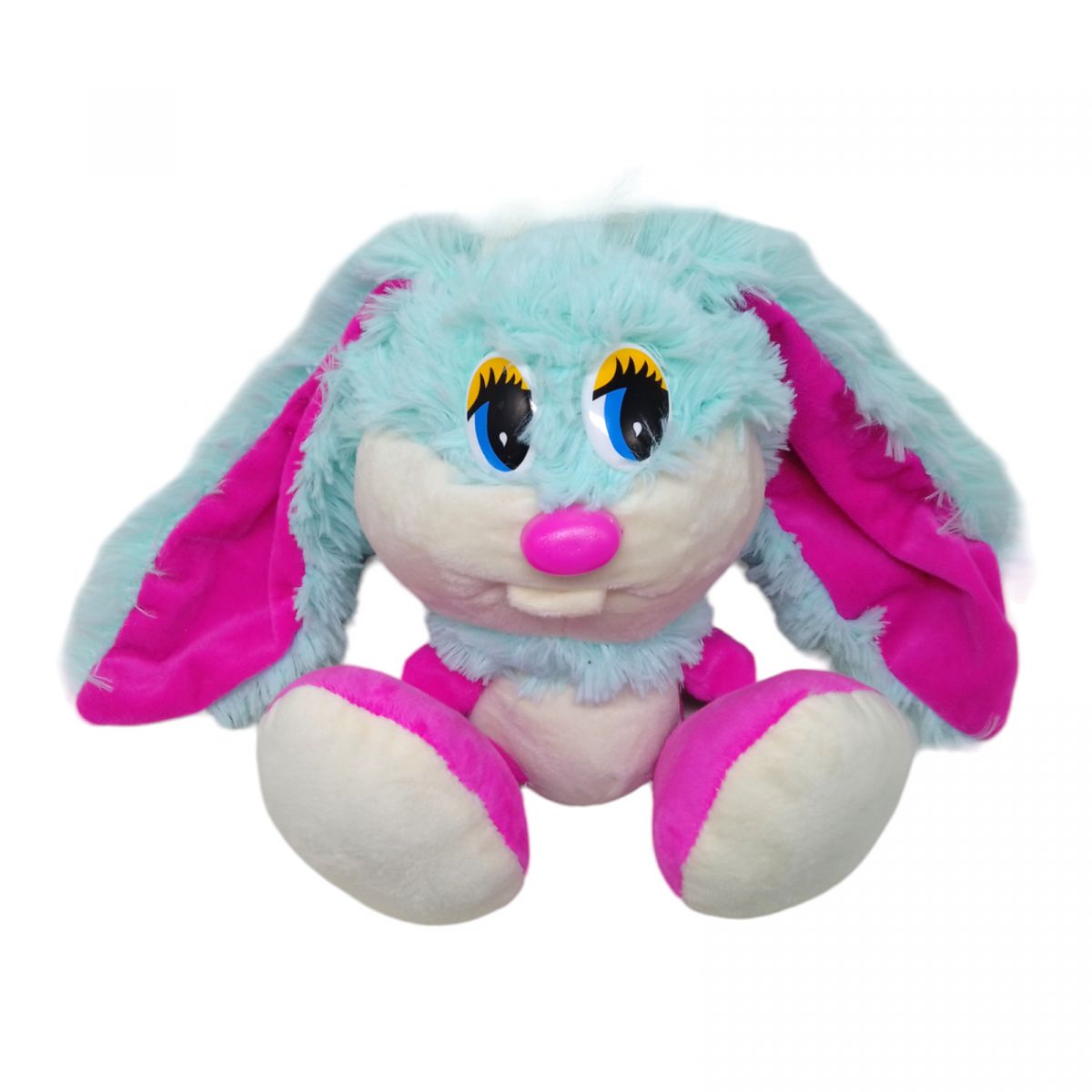 Мʼяка іграшка "Зайка-коротунчик", 30 см, рожевий з блакитним