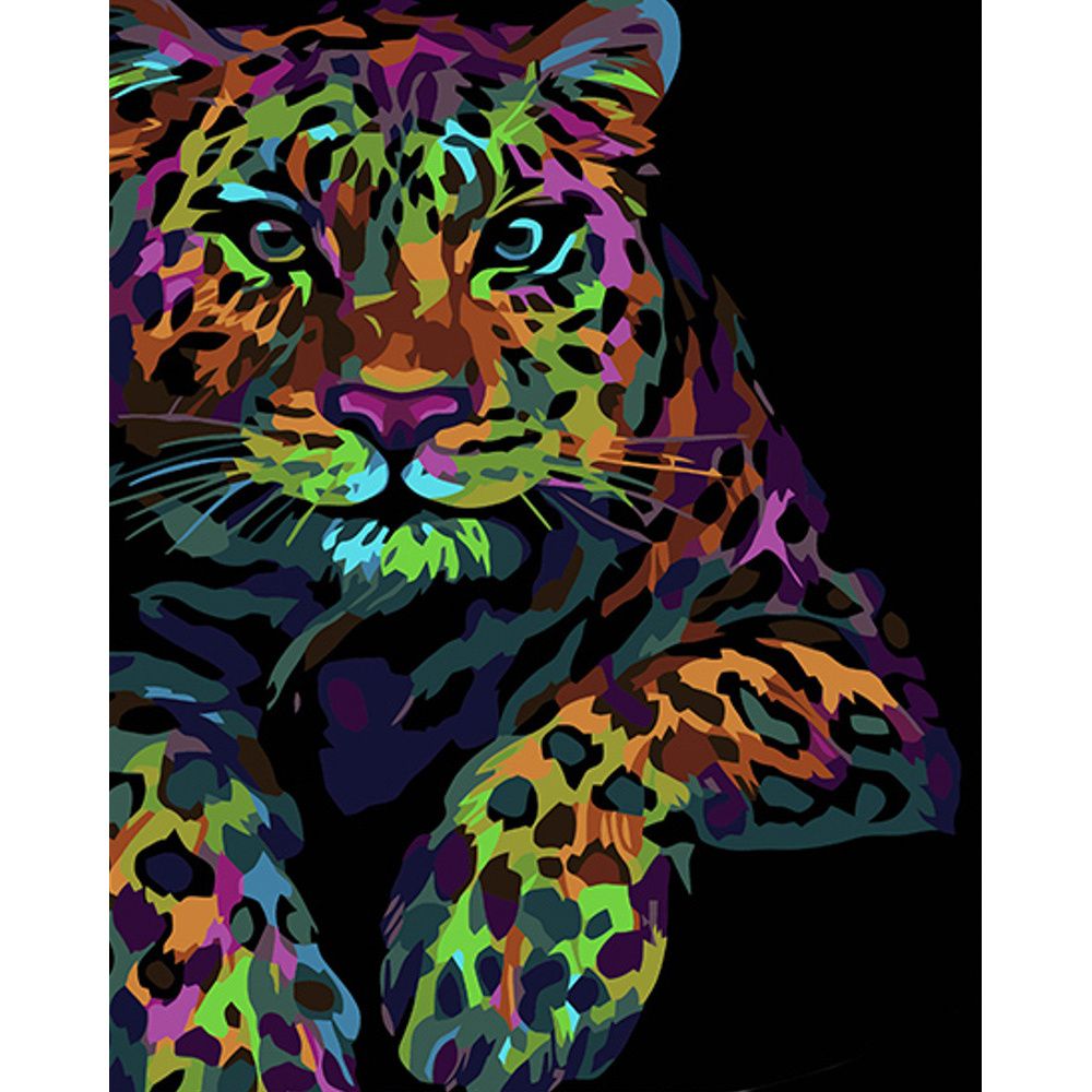 Картина за номерами на чорному фоні "Поп-арт леопард" 40х50